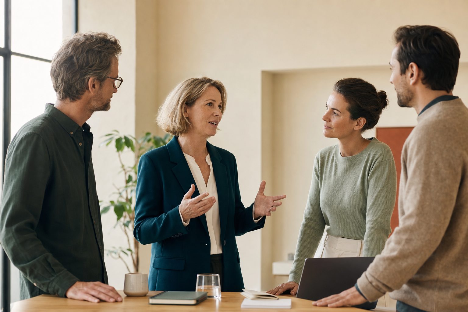 Führungskraft im Gespräch mit dem Team